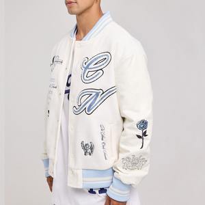 Blouson d'aviateur pour hommes avec logo personnalisé OEM 100% coton Vintage décontracté style Hip Hop col montant lettre manches en cuir - Product Image 3