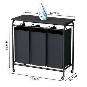 3-Bag <b>Laundry</b> Sorter <b>Laundry</b> Hamper Cart <b>with</b> Heavy Duty Rolling Lockable <b>Wheels</b> and Removable Bags (Black) - Product Image 2