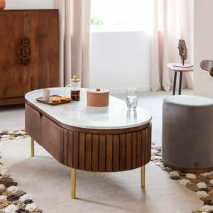 Table centrale en bois massif noyer avec dessus en céramique brun tabac exigeant pour les meubles de salon et de chambre à coucher à usage de bureau - Product Image 3