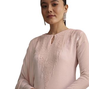 Abito tradizionale da festa per matrimoni e damigelle rosa Chinon Sharara con paillettes - Product Image 4