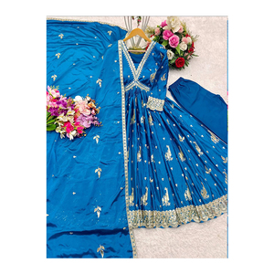 ชุด anarkali และชุด dupatta การออกแบบที่น่าสนใจผ้าไหมแท้ปักลายหนัก5มม. เย็บได้อย่างสมบูรณ์ - Product Image 1