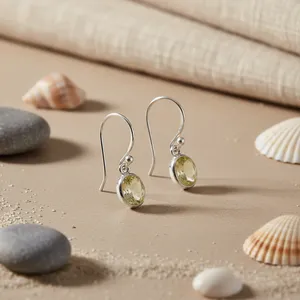 Boucles d'oreilles pendantes en argent 925 pour femmes, quartz citron, plaqué or 18 carats, design goutte, pour mariages, avec opale, moissanite, diamant, perle - Product Image 1