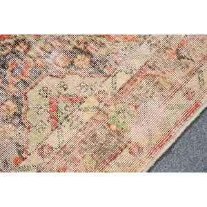 4.7x12.6 ft Vintage Turkish Rug, <b>Runner</b> Rug, <b>Red</b> White Striped Wool Rug - Product Image 5