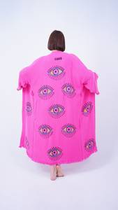 กิโมโนแขนยาวคอวีปักตาชั่วร้ายสำหรับผู้หญิงทำจากผ้าฝ้ายออกแบบได้ตามต้องการดูเป็นธรรมชาติใส่ทำงานลำลองใส่ไปชายหาดด้านหลัง - Product Image 3