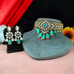 Juego de Gargantilla de latón ligero de atractivo vintage victoriano con piedra de circón Monalisa para bodas reuniones festivas respetuosas con la piel - Product Image 4