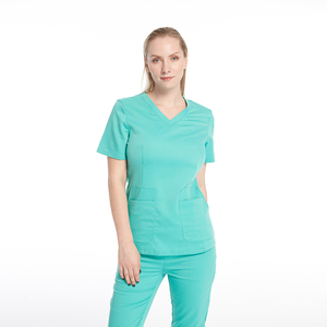 Set scrub medis kualitas tinggi wanita kain spandeks lembut Logo kustom Rumah Sakit mudah dibersihkan scrub menyusui Khusus Dokter