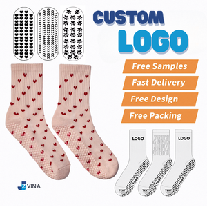Calcetines deportivos antideslizantes con logotipo personalizado para mujer, mini diseño de corazón, borla para uso diario en interiores, Yoga, Pilates, venta al por mayor, calcetines VN - Product Image 2