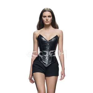 Wholesale <b>Black</b> PVC Snakeskin Overbust <b>Corset</b> Heavy Duty Steel Boned Waist Training Fashion Bustier OEM/ODM Manufacturer - Product Image 1
