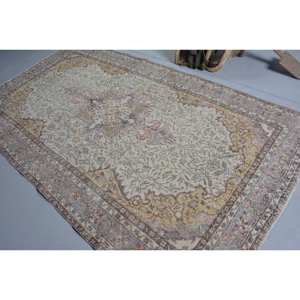 Tapis Turc Vintage Beige Marron 5.4 X 9.5ft Laine Tissage Plat avec Motif Patchwork pour Décorations de Salon - Product Image 4