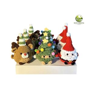 Llavero de ganchillo suave de lana de felpa navideña para árbol, muñeco de nieve, reno, hecho a mano, estampado en serigrafía, de peluche, para festividades - Product Image 1