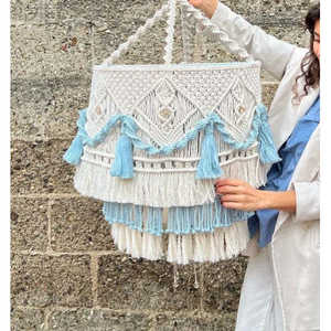 Lustre en macramé, esthétique bohème, lampe LED pour la décoration de la pièce, décoration de la maison universitaire, style bohème - Product Image 1