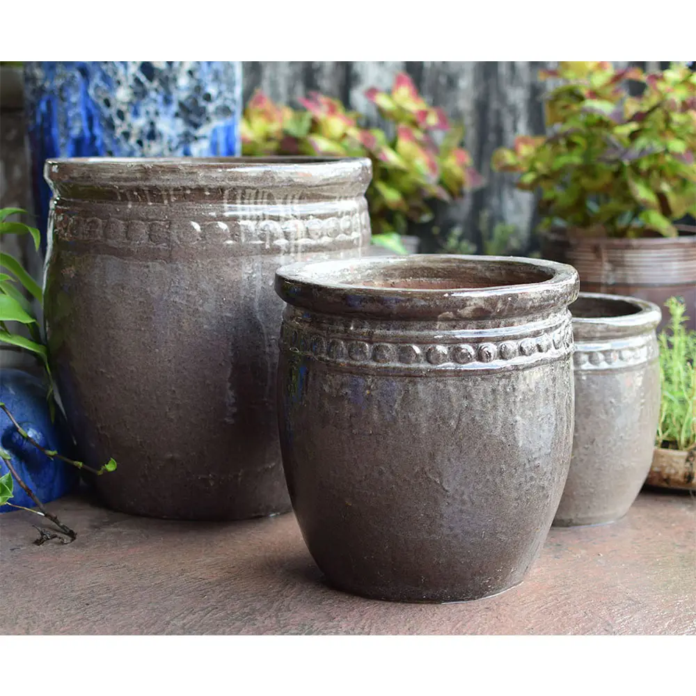Prezzo diretto della fabbrica di grandi dimensioni cilindro in ceramica di lusso e stile di base verticale giardino fioriera grandi vasi di fiori per le piante