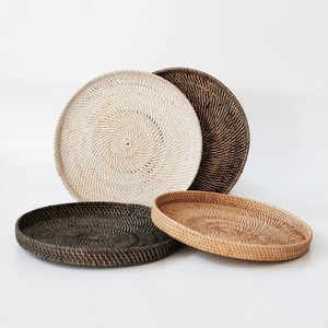Customized Colors Round Rattan Display <b>Tray</b> <b>Circle</b> Natural Wicker Serving <b>Trays</b> Wholesale Ready to Ship - Product Image 1