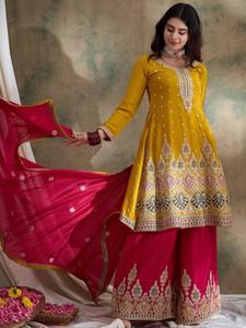 Salwar Kameez de créateur haut de gamme en soie traditionnelle brodée avec des sequins, pour femmes adultes, tenue de soirée, séchage rapide, toutes saisons, inclus - Product Image 6