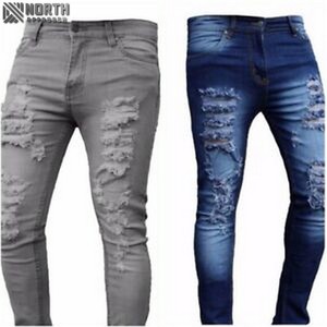 <b>Men's</b> New Design Autumn/Winter Washed Breathable Cotton Quick Dry <b>Jeans</b> Front Zip Button <b>Drawstring</b> Closure Multiple Colors Plus - Product Image 5