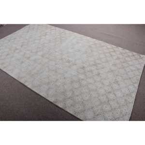 Tapis vintage, tapis turc 5,3x9 pieds, tapis en laine Ikat blanc et gris - Product Image 4