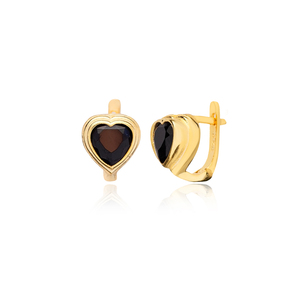 Venta al por mayor pendientes turcos hechos a mano joyería de plata de ley 925 al por mayor forma de corazón negro CZ piedra - Product Image 1