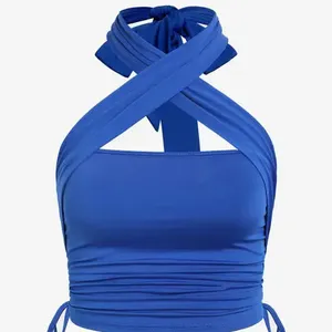 巾着レディースブラウスクロップトップ最新デザイン売れ筋オープンバックブラウスとバングラデシュの女性パーティービーチウェアのシャツ