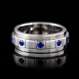 Bague rotative en argent sterling 925 avec saphir pour homme, bague anti-stress, pierre de naissance de septembre, alliance, bijoux personnalisés - Product Image 4
