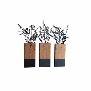 Ensemble moderne de 2 jardinières murales suspendues en bois de couleur naturelle pour poche murale, verdure et fleurs séchées, vase d'intérieur, décoration murale - Product Image 4