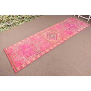 Alfombra Turca Vintage, Alfombra de Pasillo de 3x10.1 pies (91x308 cm), Alfombra de Lana con Estampado Animal Rosa - Product Image 2