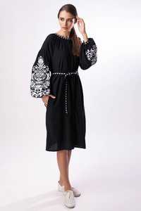 2021 haut en coton froissé brodé ukrainien col en v avec ceinture bohème noir brodé drees ukrainiennes - Product Image 2