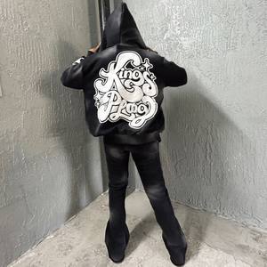 โลโก้ที่กําหนดเองStreetwearพัฟพิมพ์กรดล้างHoodies Unisexซ้อนFlaredเหงื่อกางเกงชุดZip Up HoodieและJoggerชุด - Product Image 6