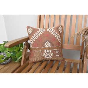 Kilim de lana marrón de 14x14 pulgadas Cojín de lujo tejido con hojas de patrón vintage Plantas esponjosas y diseño inspirado en la cocina - Product Image 1