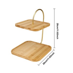 Modern Bamboo <b>Two</b> <b>Tier</b> Serving <b>Stand</b> with gold frame stylish eco friendly design perfect for cupcakes snacks fruits and elegant - Product Image 4