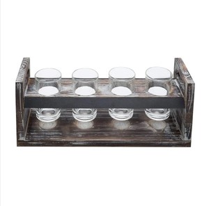 Artisan-Crafted 4-Piece Beer Tasting Flight Burnt White Wash Plateau en bois de pin avec poignées et panneau de tableau au prix de gros - Product Image 2