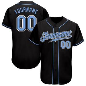 Ropa de equipo personalizada más vendida Camiseta de béisbol auténtica negra azul claro-blanca personalizada - Product Image 1