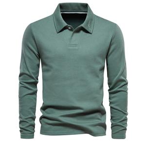 Polo haut de gamme en pur coton lourd, nouveau T-shirt à manches longues pour hommes printemps et automne, haut de couleur unie - Product Image 2