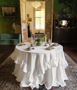 <span class=keywords><strong>Di</strong></span> alta qualità stile francese elegante tessuto pieghettato comodo Multi-colore decorazione <span class=keywords><strong>di</strong></span> nozze il bianco doppio volant tovaglia <span class=keywords><strong>di</strong></span> <span class=keywords><strong>lino</strong></span> - Product Image 1