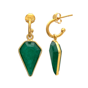 Ensemble de boucles d'oreilles en plaqué or avec pierres vertes foncées pour femme et fille. Boucles d'oreilles au design éthique. - Product Image 2