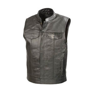 OEM Service Latest Style <b>Men</b> Leather <b>Vest</b> Breathable Lightweight <b>Winter</b> Outer Wear New Style Biker Leather <b>Vest</b> for Outdoor Use - Product Image 1