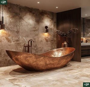 Una bañera clásica de cobre altamente pulida con un interior plateado brillante, accesorios metálicos a juego. - Product Image 4