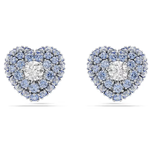 Boucles d'oreilles coeur bleu romantique avec pierres de laboratoire plaqué rhodium Cage Design pour B2B bijoux en gros - Product Image 1