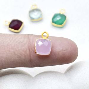 จี้หินสีชมพูทรงสี่เหลี่ยมจัตุรัสขนาด 8x8 มม. ชุบทอง สำหรับงานฝีมือและเครื่องประดับ - Product Image 6