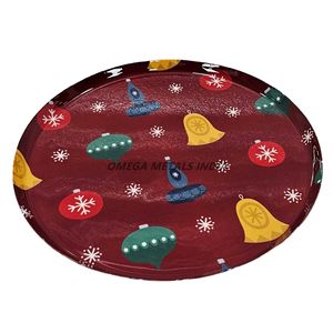 ถาดตกแต่งทรงกลมที่ทันสมัยสีแดงหนาพร้อมระฆังสีสันสดใสและเกล็ดหิมะเหมาะสำหรับการเพิ่มสัมผัสของจิตวิญญาณวันหยุด - Product Image 1