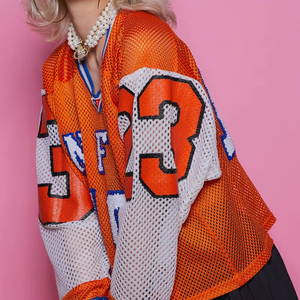 Vente en gros de maillots de football américains en maille surdimensionnée, 100% polyester sublimé, manches longues, streetwear - Product Image 3