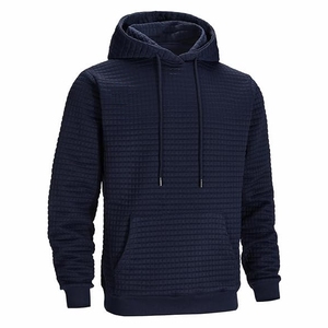 Sudadera con capucha acolchada azul marino premium para hombre, tejido gofrado texturizado, talla y diseño personalizados, precio al por mayor - Product Image 4