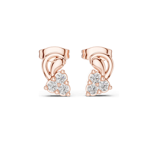 Boucles d'oreilles clous en diamant de laboratoire 0,27 CT pour femme, VVS-VS EF CVD, coupe florale à trois pierres, or 18 carats, 14 carats, 10 carats et argent 925, rose - Product Image 3