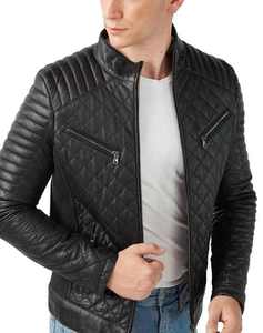 Chaqueta de cuero negro ajustada personalizada para hombre con cuello levantado, cortavientos acolchado para uso informal en motocicleta y uso al aire libre - Product Image 6