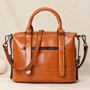 Elegante Bolso Tote de Cuero Genuino para Mujer, Color Sólido, Cierre de Cremallera, Uso Diario, Bolso Bandolera, Todas las Temporadas - Product Image 3