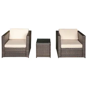 Almofadas laváveis para área interna/externa, conjunto de móveis em rattan com todos os climas, almofadas com mesa de café, sofá de canto, 3 peças, bom preço