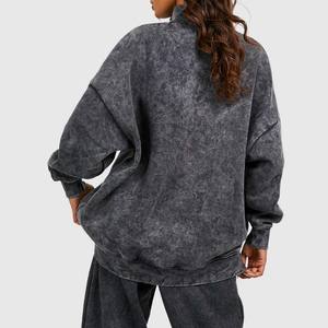 Nueva sudadera con cremallera de ácido personalizada de Invierno para mujer, aspecto Vintage sólido, algodón de poliéster de gran tamaño, informal, respetuosa con el medio ambiente para invierno - Product Image 2