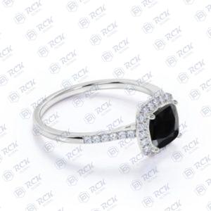 Bague noire 1.10 TCW coupe coussin Halo Moissanite pour femme/bijoux de fiançailles bague en diamant Moissanite en or 18KT - Product Image 3