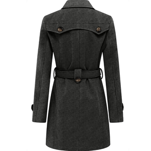 Abrigo de lana OEM para mujer con solapa con muescas, doble botonadura, estilo gabardina larga, tipo detective de invierno con cinturón desmontable - Product Image 2