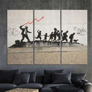 Elegant Printed Canvas: Political Graffiti Art of Businessman & Kids,SET OF 3 CANVAS - Product Image 1