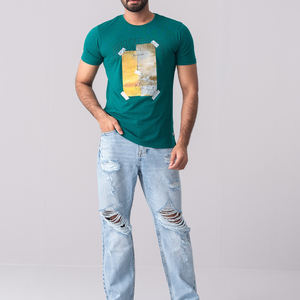 เสื้อยืดแขนสั้นลำลองแขนสั้นพอดีตัวเสื้อยืดลำลองแขนยาวพอดีตัวยืดเล็กน้อยสีเขียว - Product Image 3